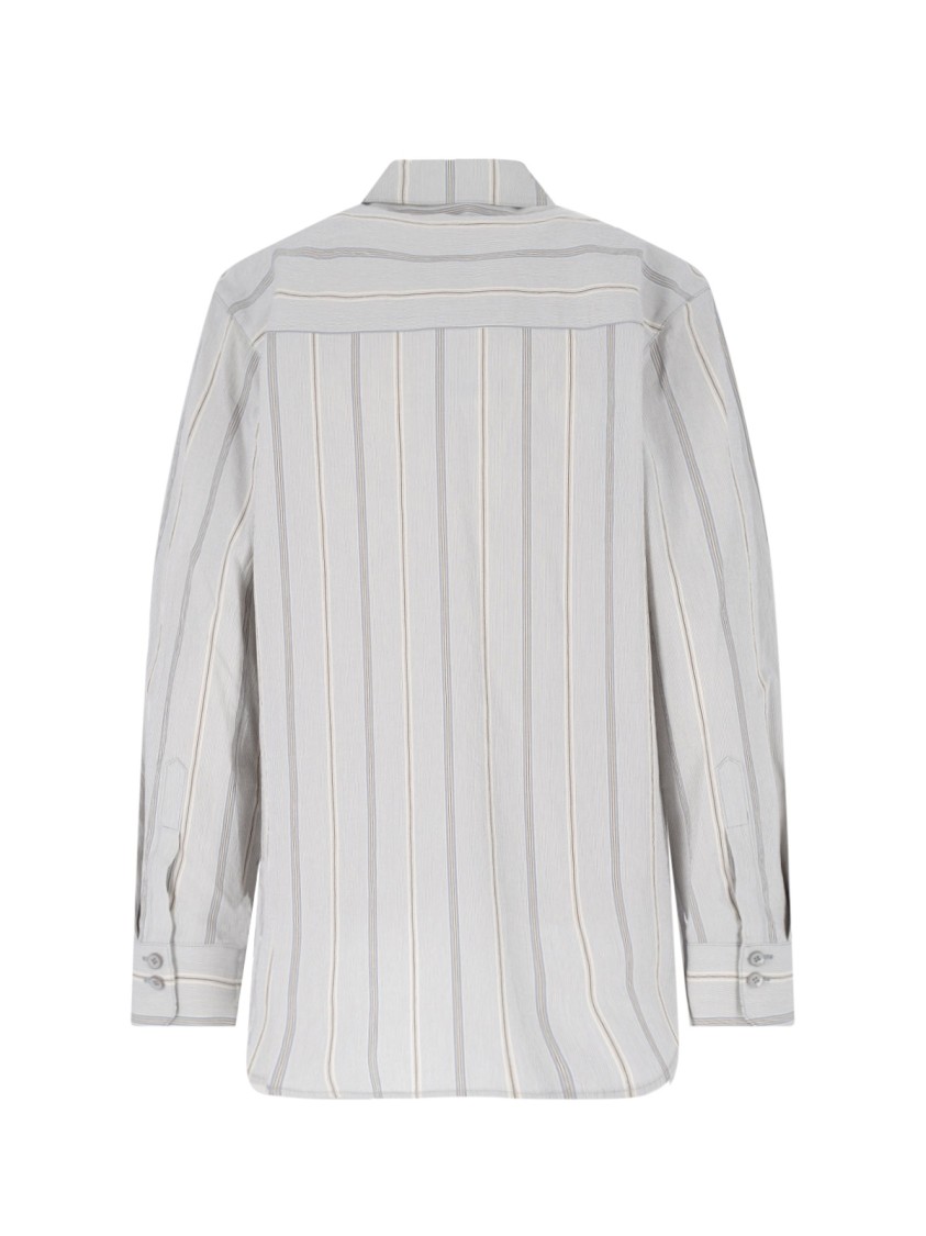 Low Classic Striped Collared Neck Long Sleeves Top In Grey
