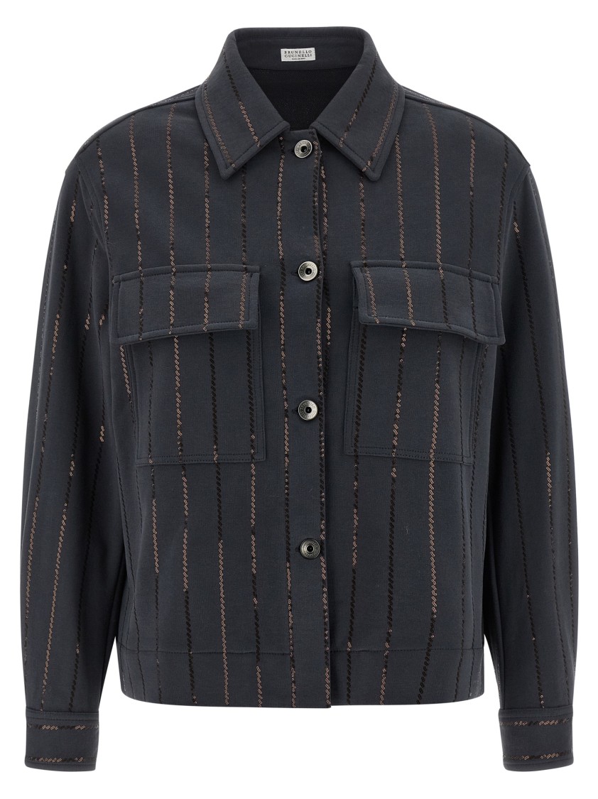 Brunello Cucinelli Knitwear With Chest Pockets And Collared Neck In Black