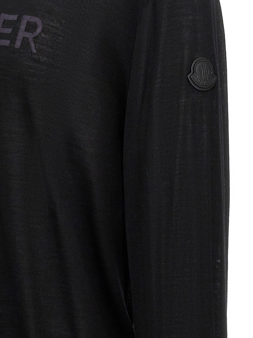 Moncler Knit Logo Sweater Intarsia In Black