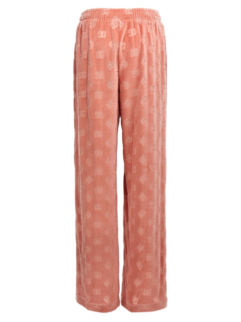 Dolce & Gabbana Chenille Joggers With All-over Dg Logo Jacquard In Pink