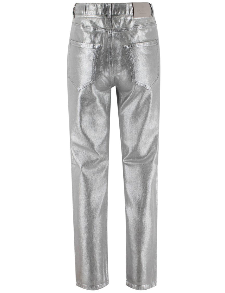 Panicale Laminated Cotton Jeans With Drawstring Waist In Silver