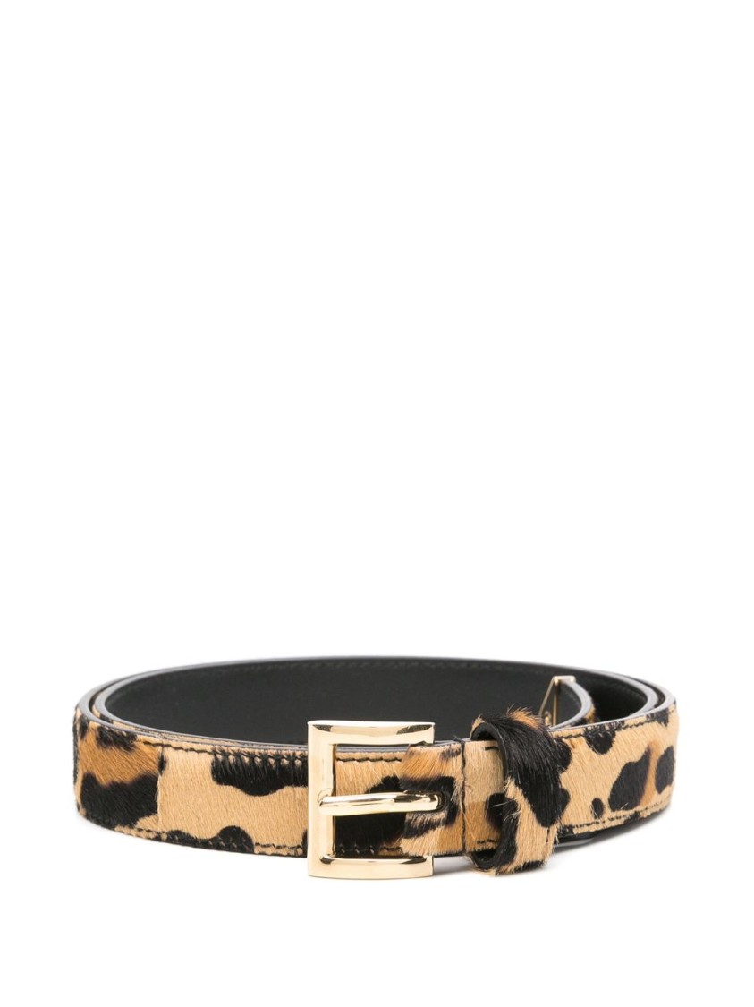 Prada Leopard Print Belt With Gold-tone Buckle In Brown