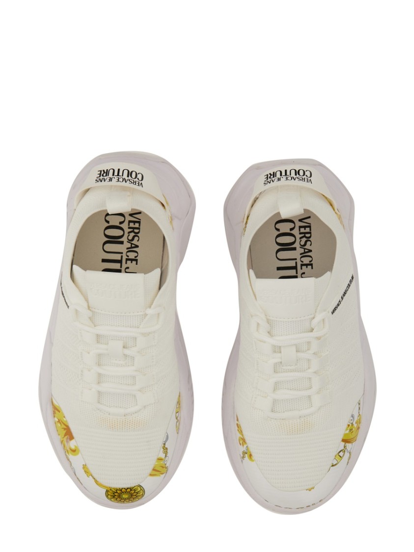 Shop Versace Jeans Couture White Sneakers With Bold Logo And Textured Upper