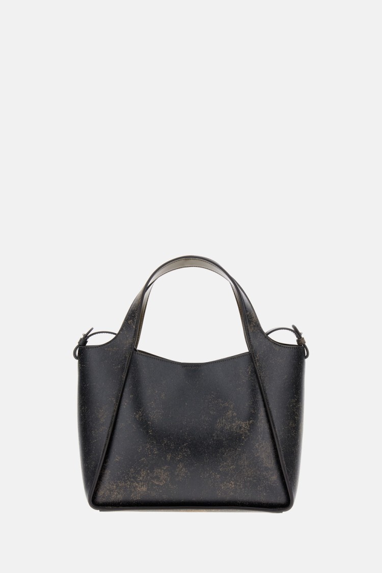 Stella Mccartney Brown Leather Tote Bag With Embroidered Logo And Dual Carry Options In Black