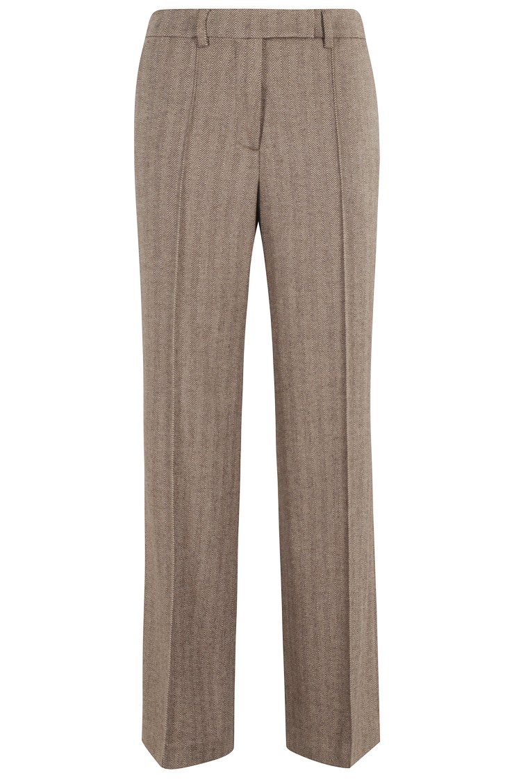 Seventy Taupe Herringbone Wool Blend Pants With Tailored Finish In Brown