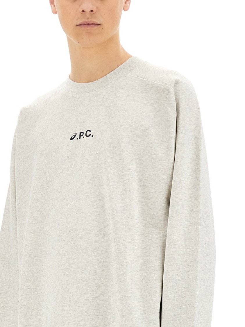 A.p.c. X Asics Grey Cotton Crewneck Sweatshirt With Logo Print