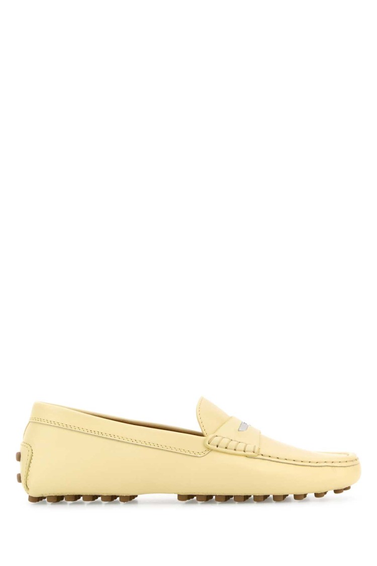 Tod's Pastel Yellow Leather Loafers In Neutral