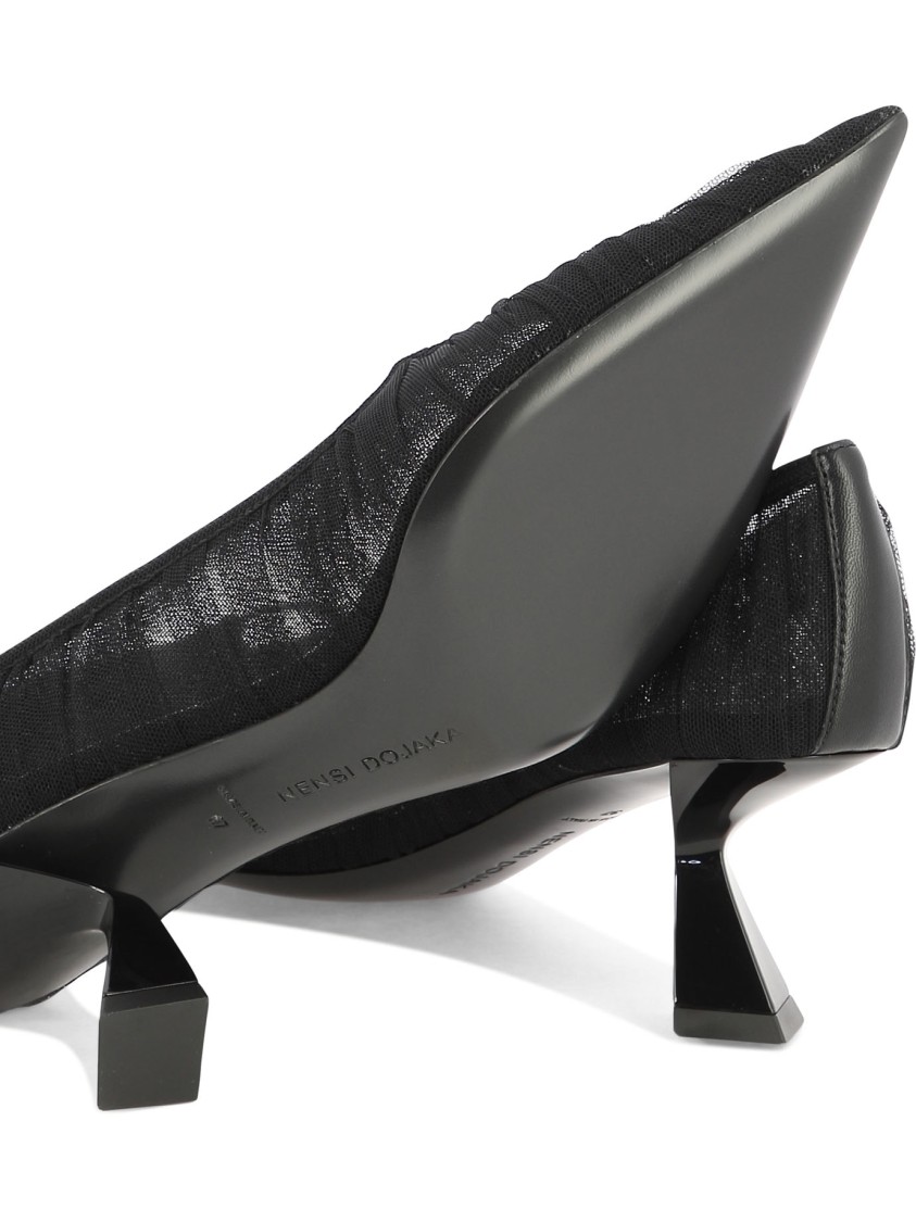 Nensi Dojaka Pointed Toe Mesh Overlay Sculptural Heel Pumps In Black