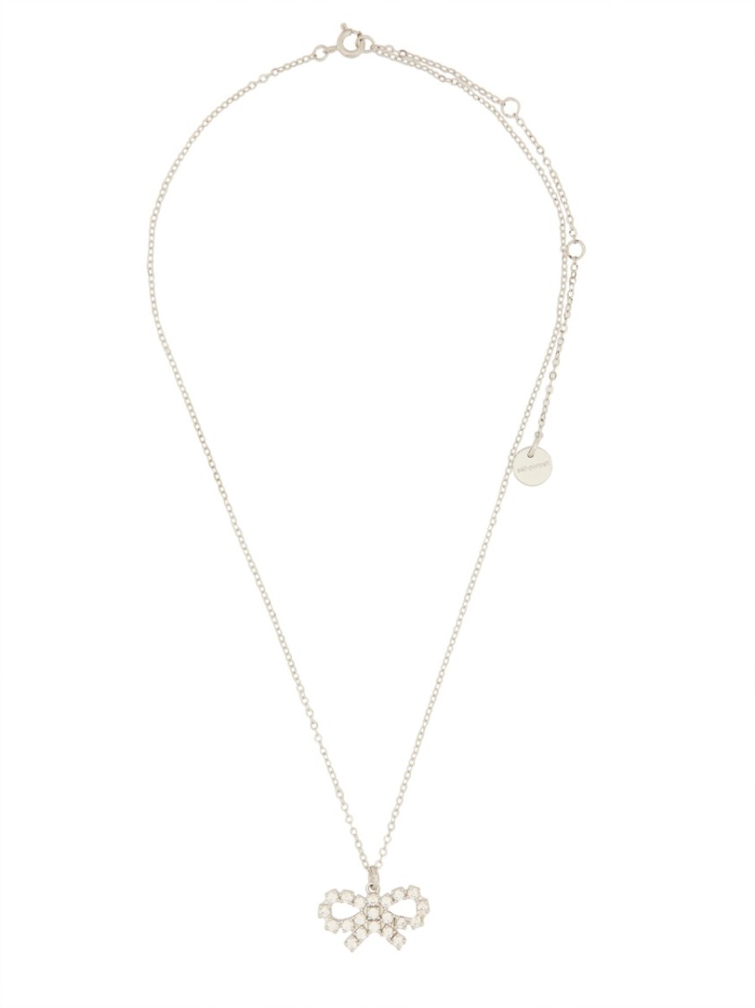 Self-portrait Charming Bow Pendant Necklace In Polished Brass In Silver