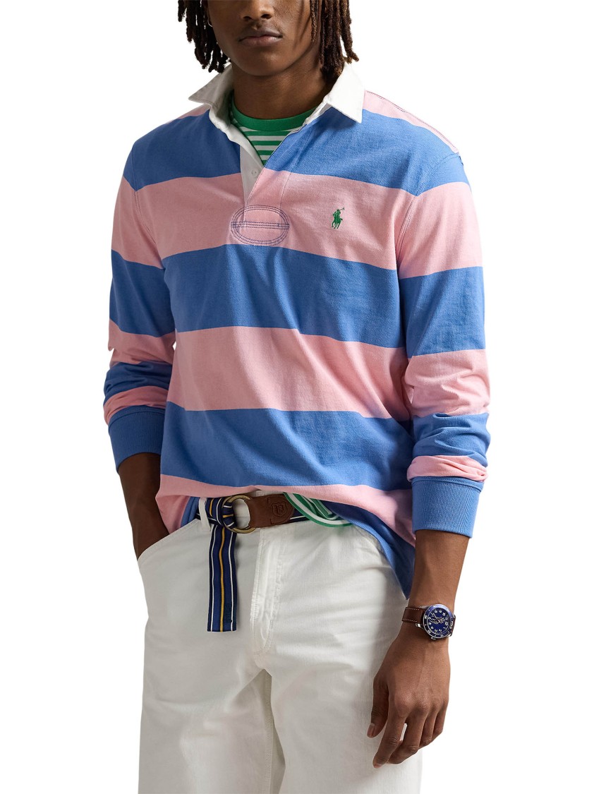 Polo Ralph Lauren Mens Rugby Striped Cotton-jersey Polo Shirt Pink Xxl