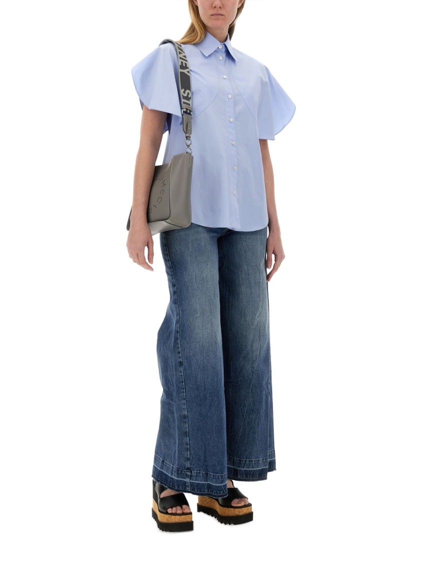 Stella Mccartney Flared Short Sleeve Cotton Shirt In Blue