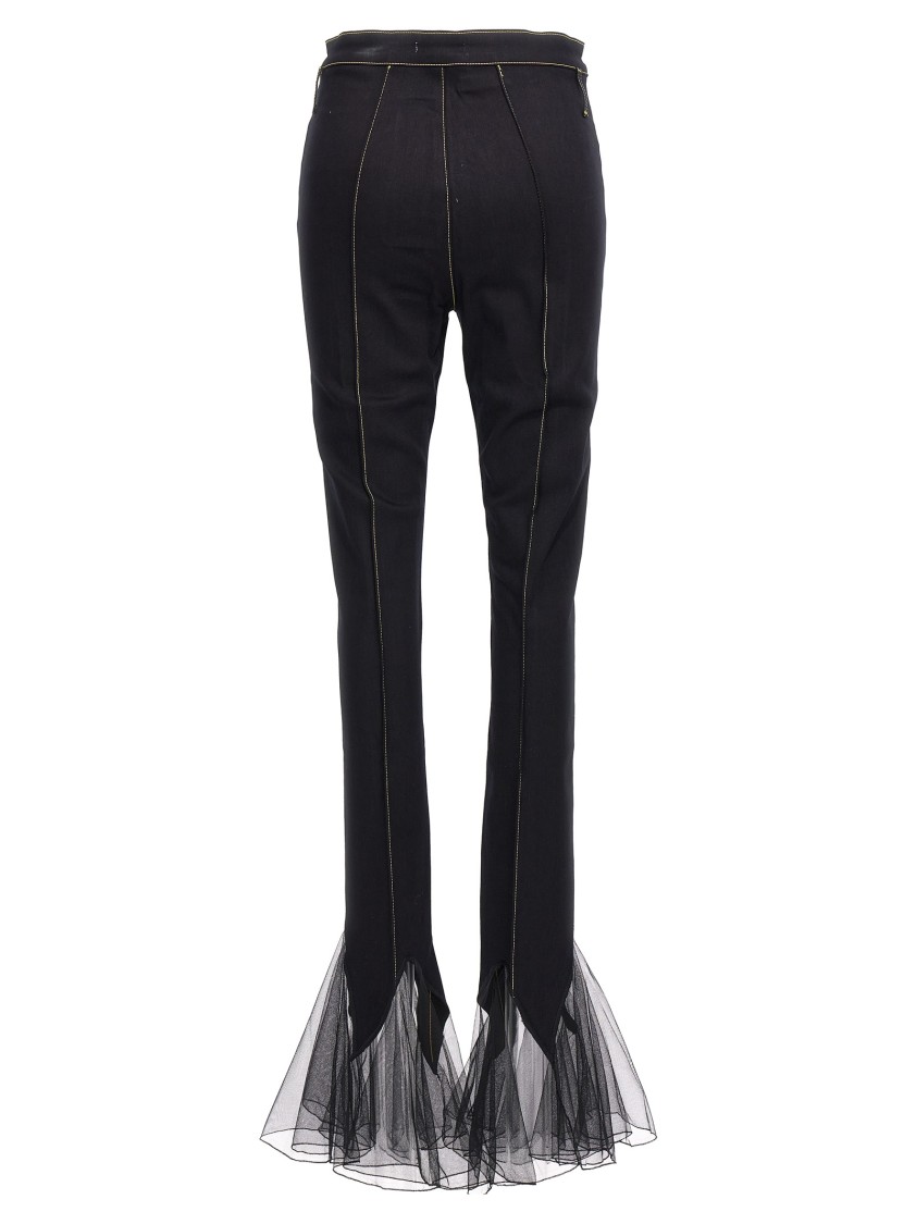 Nensi Dojaka Mesh Detailed Flared Hem Trousers With Belt Loops In Black