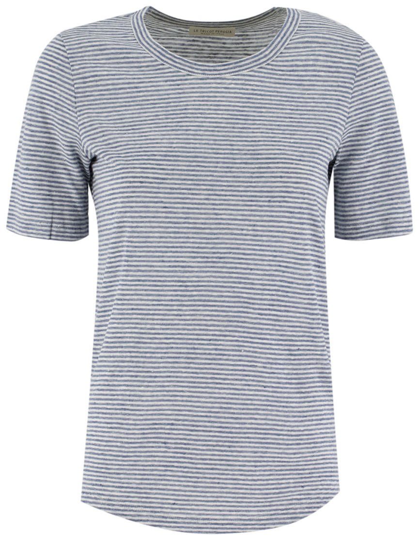 Shop Le Tricot Perugia Striped Linen T-shirt With Rounded Neckline