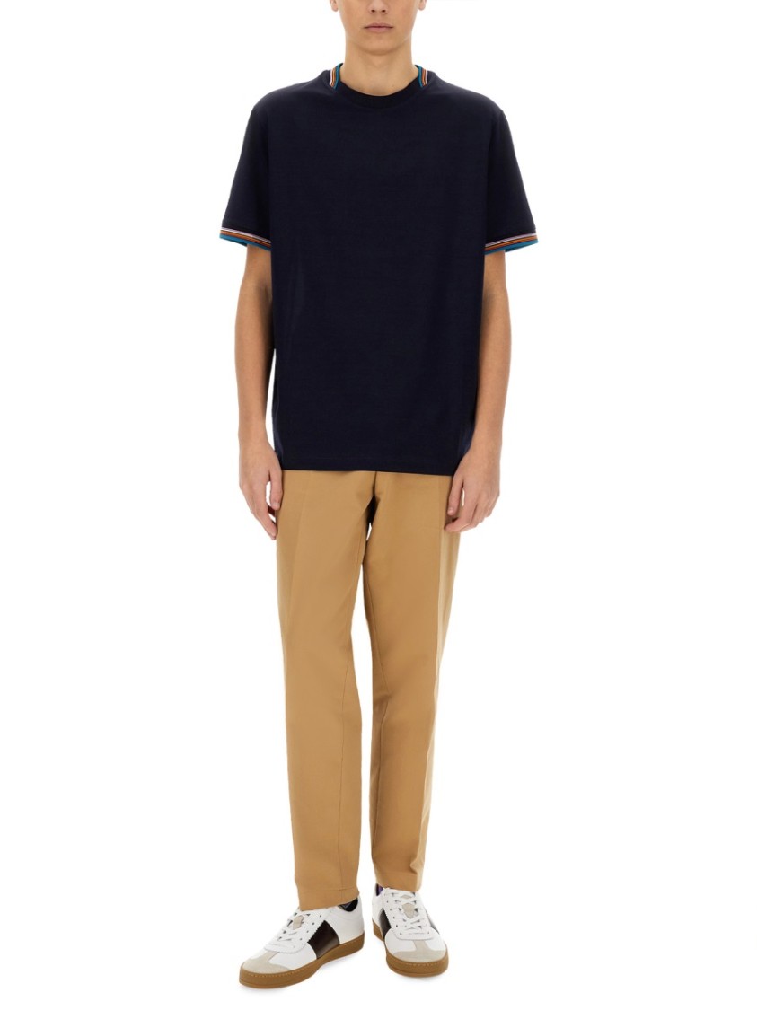 Shop Paul Smith Cotton T-shirt With Colorful Striped Accents In Blue