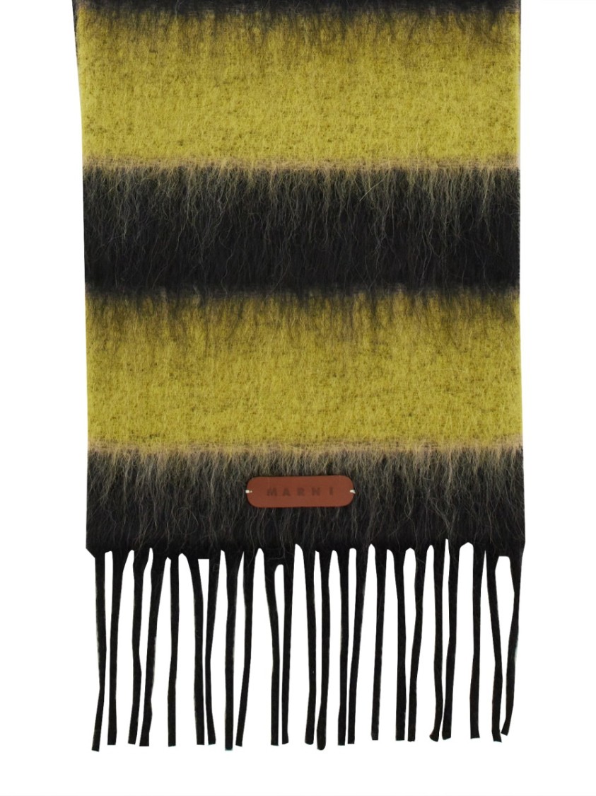 Marni Wool Blend Scarf With Striped Pattern And Fringe Detailing In Multicolor