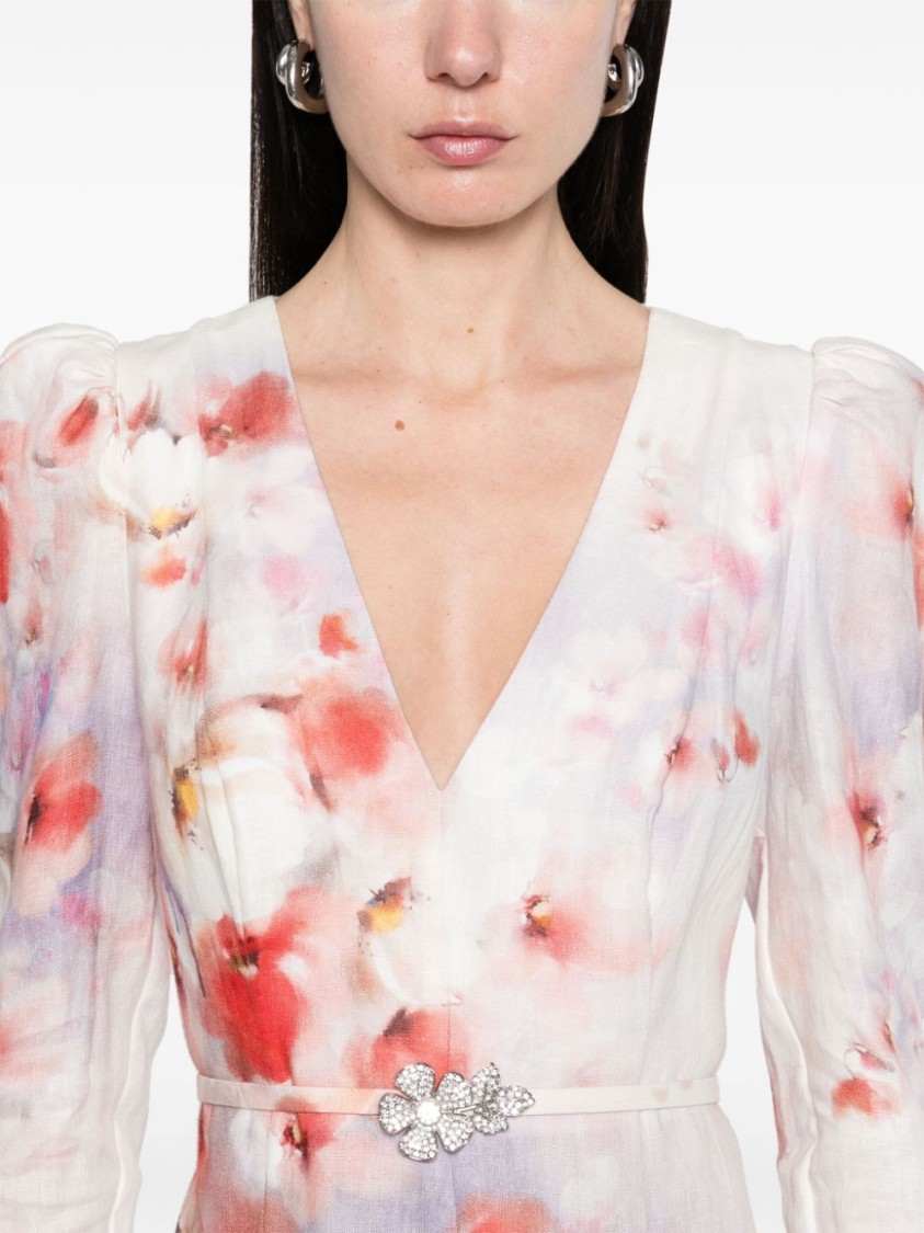 Shop Zimmermann Midi Dress With Deep V-neckline In Neutrals