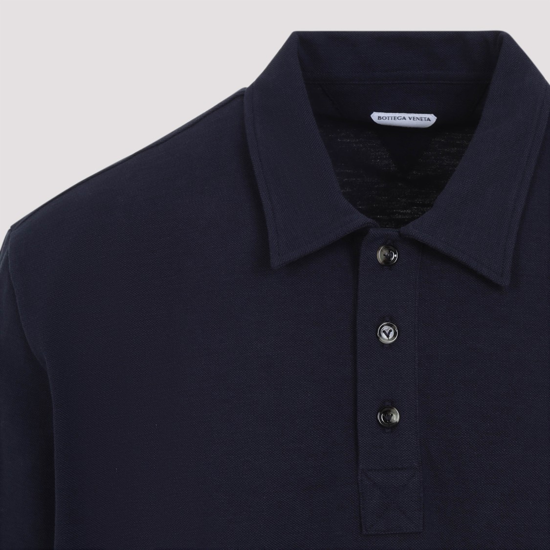 Bottega Veneta Blue Polo With Classic Collar And Embroidered Logo On The Front In Tone On Tone Cotto In Blue