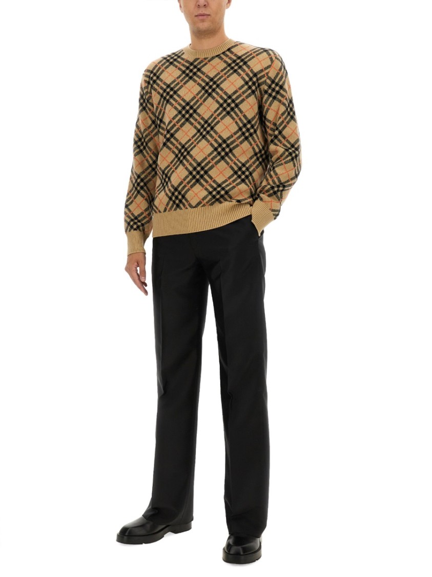 Shop Burberry Cashmere Check Sweater In Brown