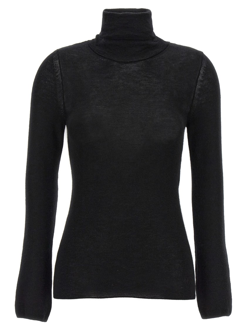 Tom Ford Turtleneck Long-sleeve Fine Cashmere-silk Top In Black