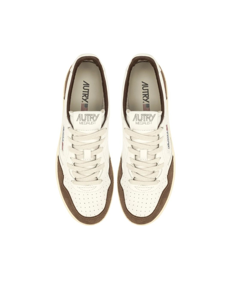Autry Medalist Sneakers In White Leather With Brown Suede