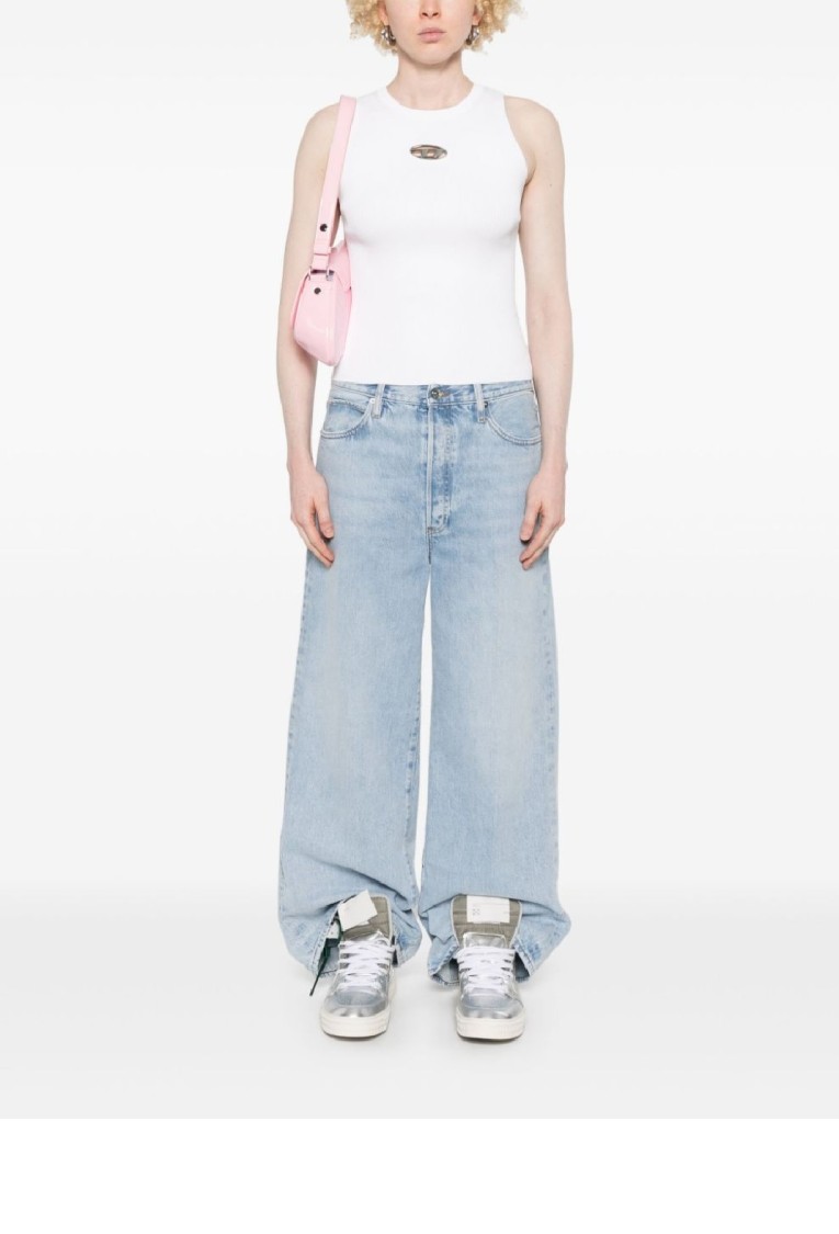 Diesel Sleeveless Ribbed Knit Top With Metallic Logo Detail