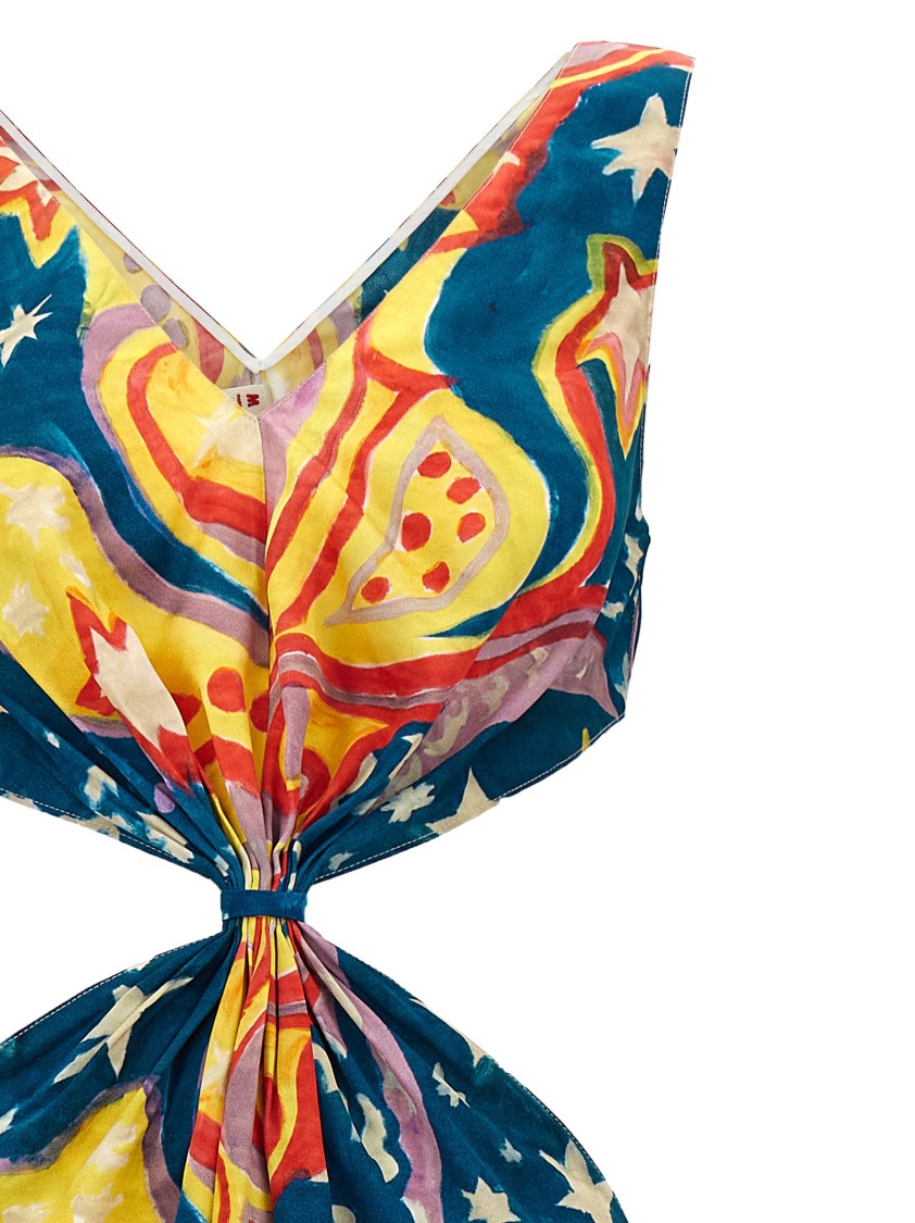 Marni X No Vacancy Inn Sleeveless Cutout Asymmetric Midi Dress In Multi