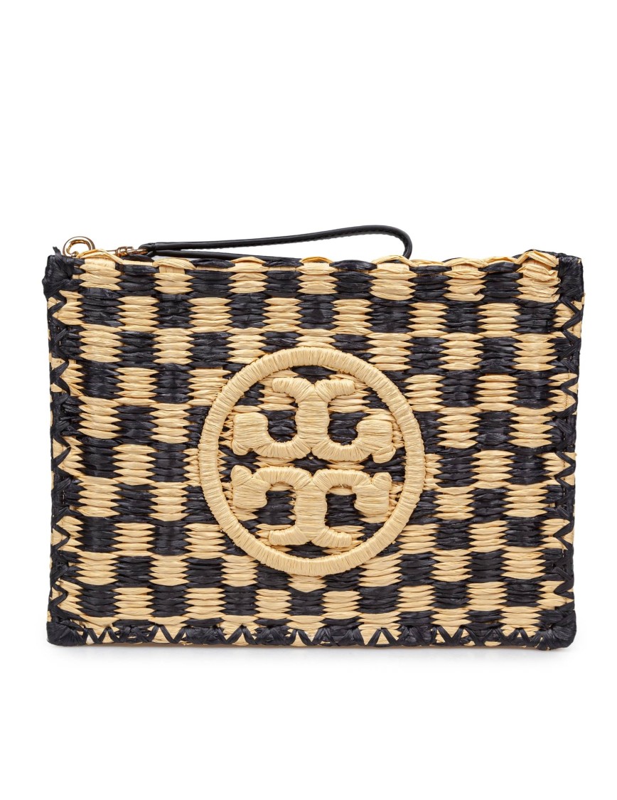 Tory Burch Pouch Ella In Raffia Natural And Black