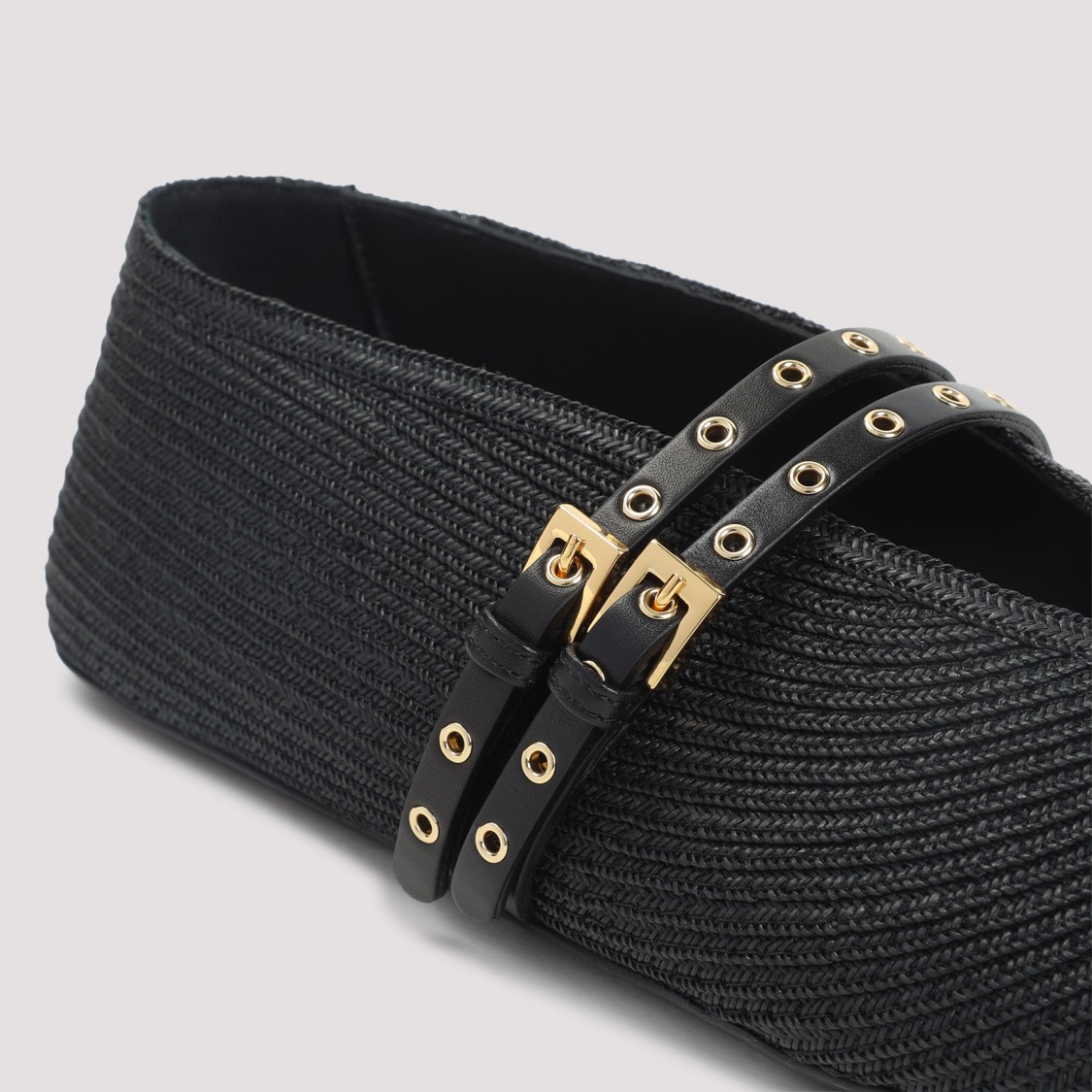 Alaïa Raffia And Leather Ballet Flats In Black