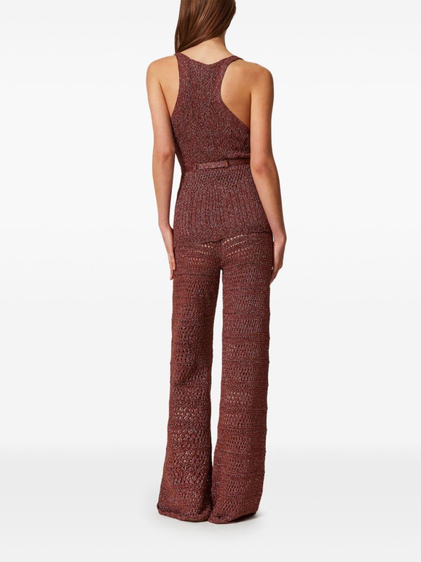 Shop Twinset Twin-set Wide-leg Trousers With Textured Open-knit Design