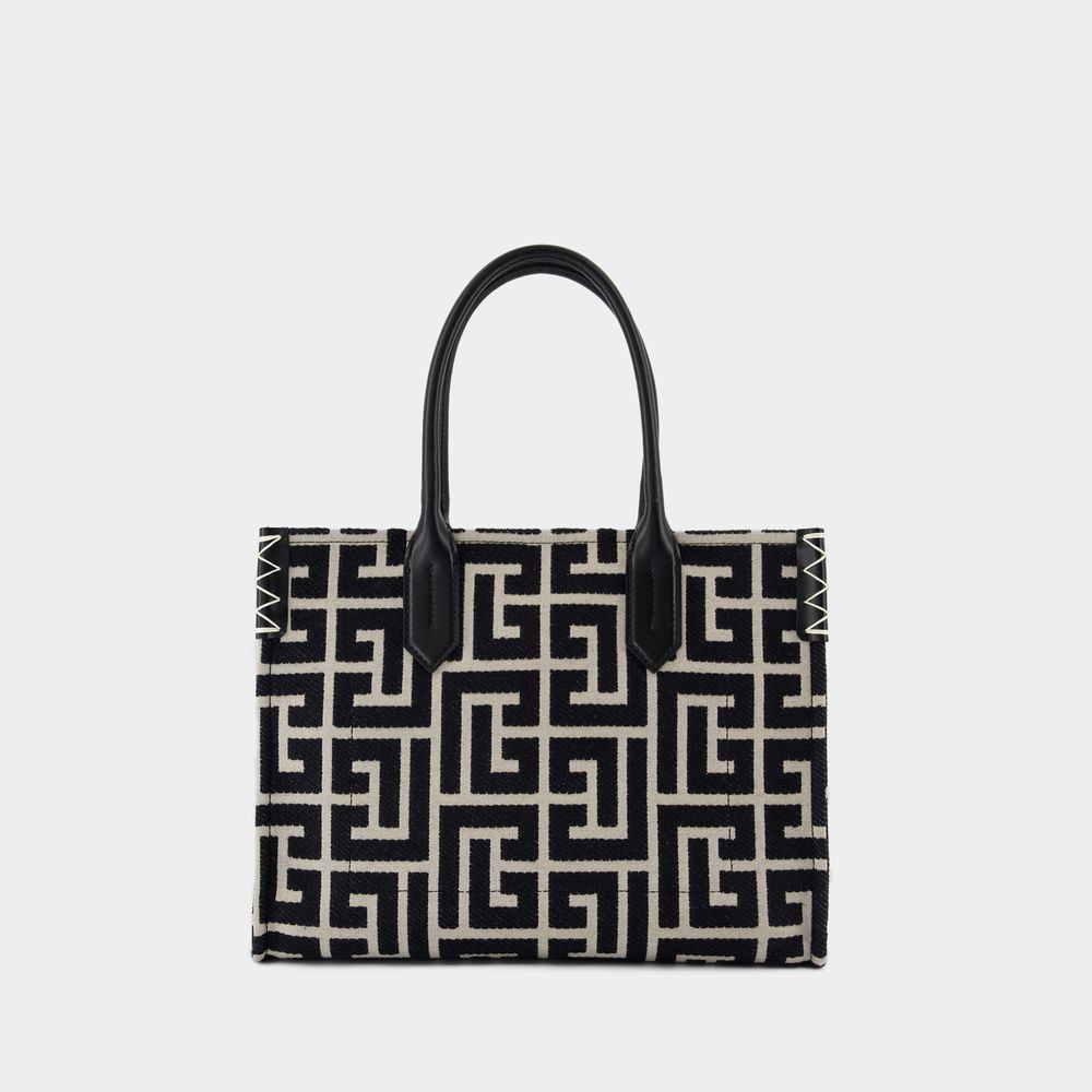Balmain B-army 36 Shopper Bag - Cotton - Ivory/black In Black