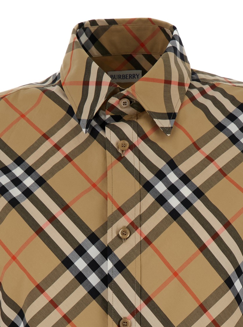 Shop Burberry Beige Shirt With Check Motif In Brown