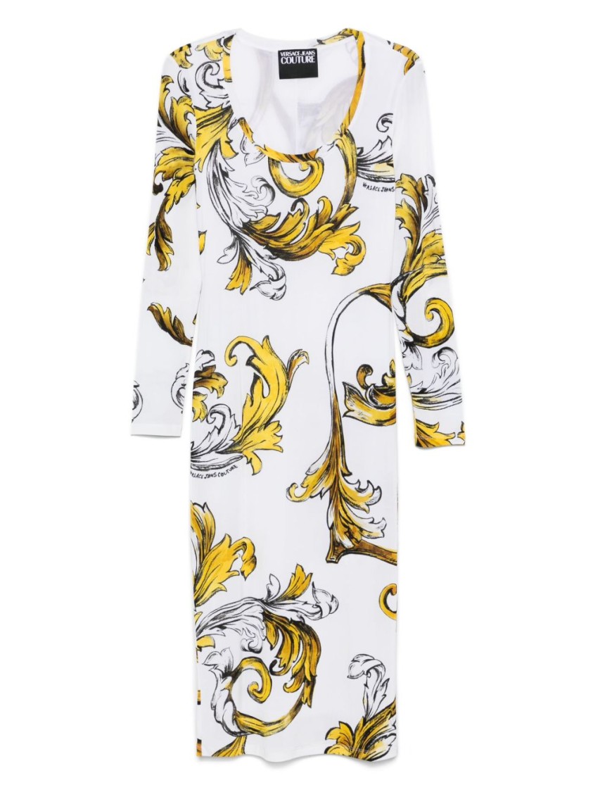 Versace Jeans Couture Midi Dress With Yellow And Black Print