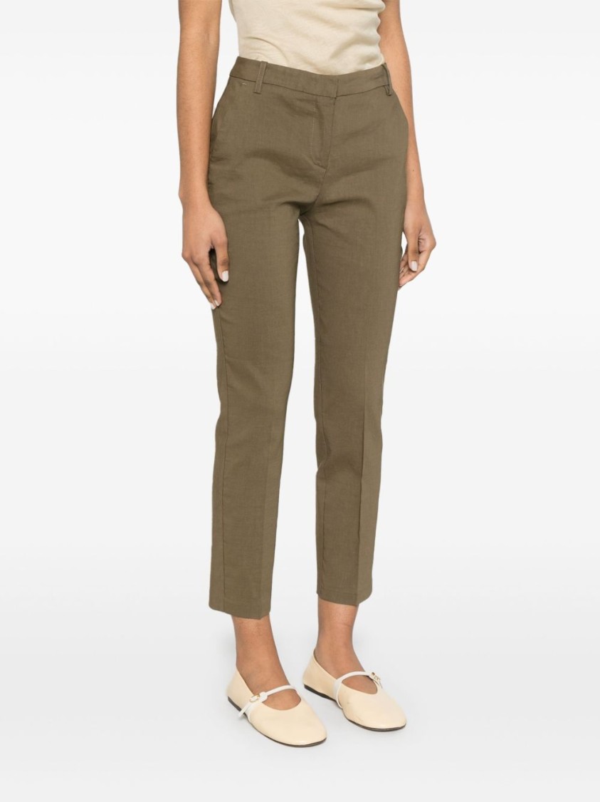 Pinko Tailored Green Trousers With Mid-rise Waist In Green