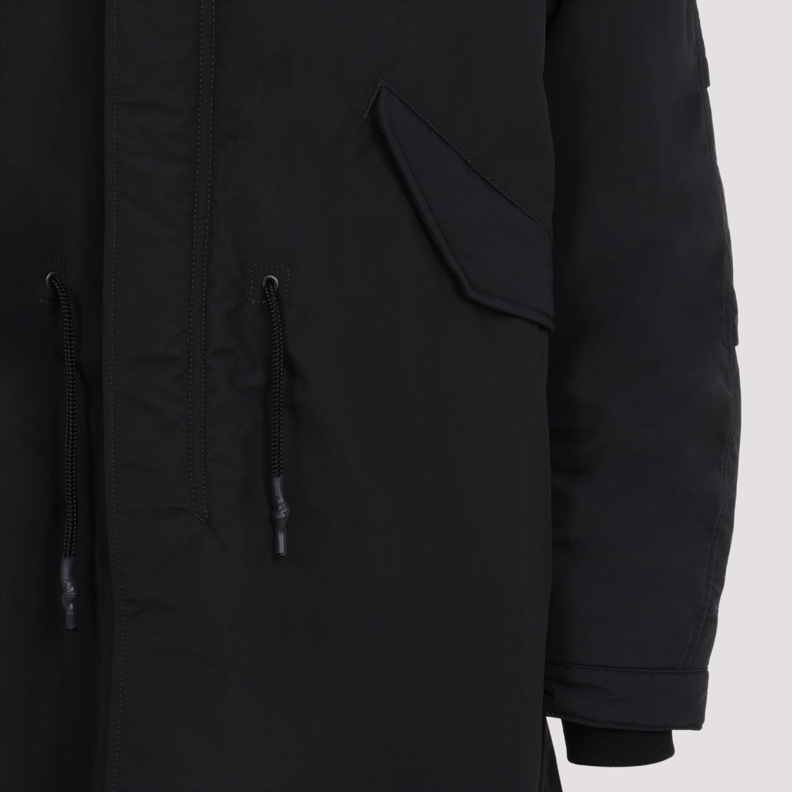 Junya Watanabe Ribbed Cuff Drawstring Coat In Black