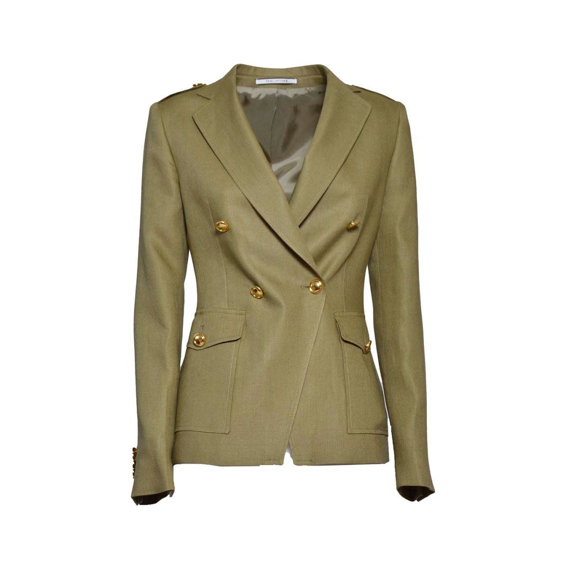 TAGLIATORE TAGLIATORE J-DARLENE DOUBLE BREASTED JACKET IN ARMY GREEN LINEN