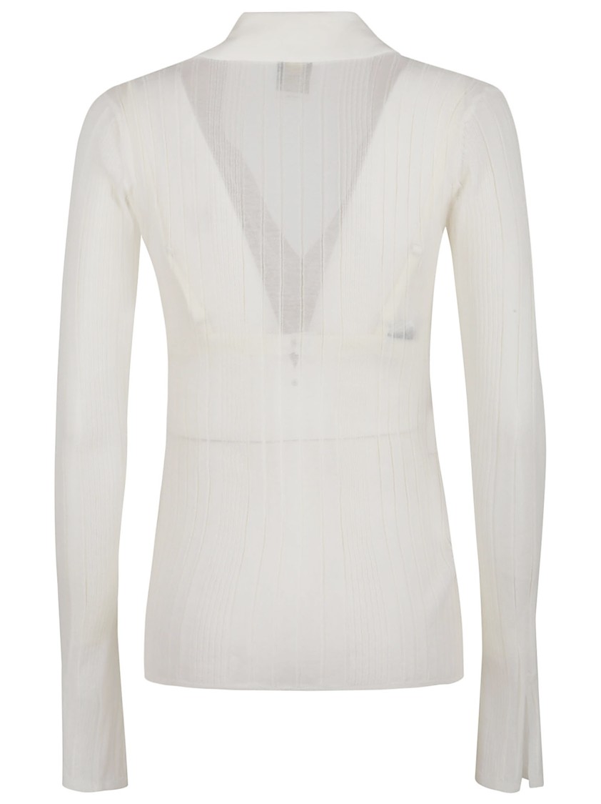 Pinko Crepe Transparent Ribbed Texture Long Sleeves In White