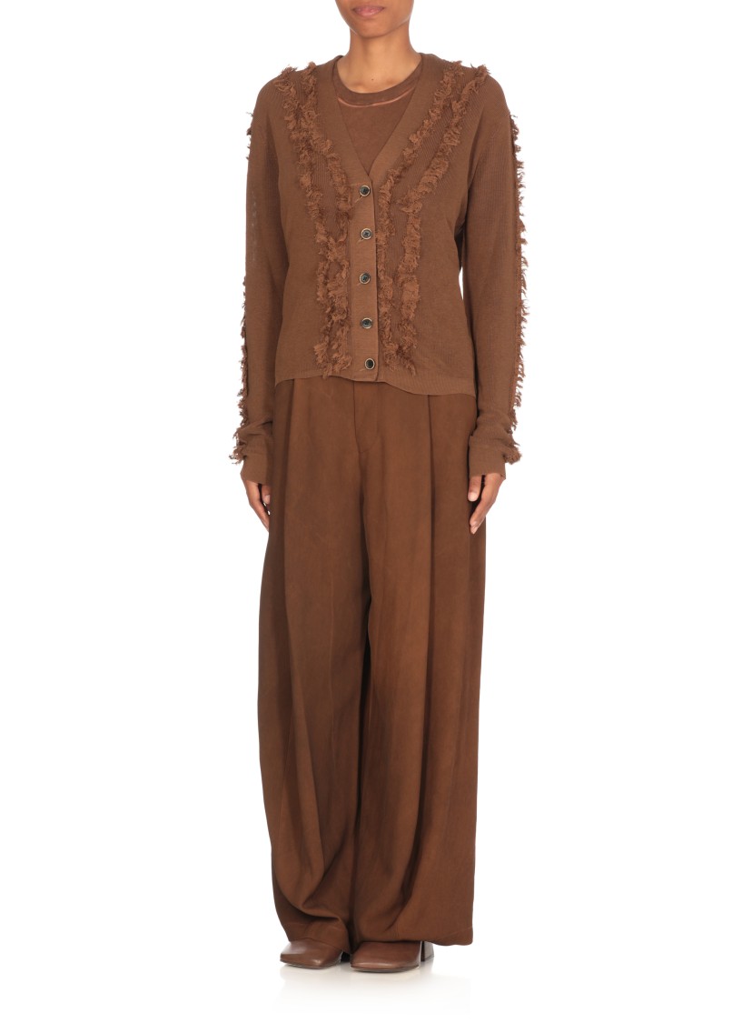 Uma Wang Fringe-detail V-neck Cotton Cardigan