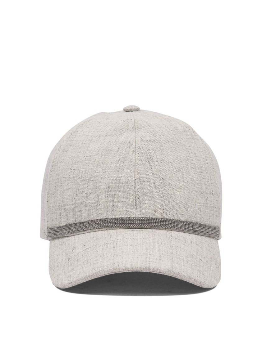Brunello Cucinelli Textured Linen Baseball Cap In Gray