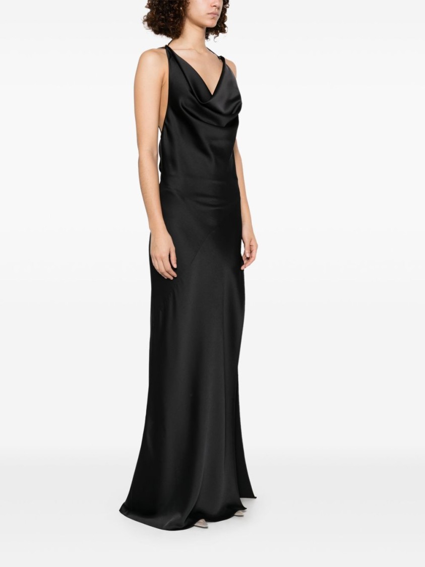 The Andamane Flowing Evening Dress With Deep Cowl Neckline In Black
