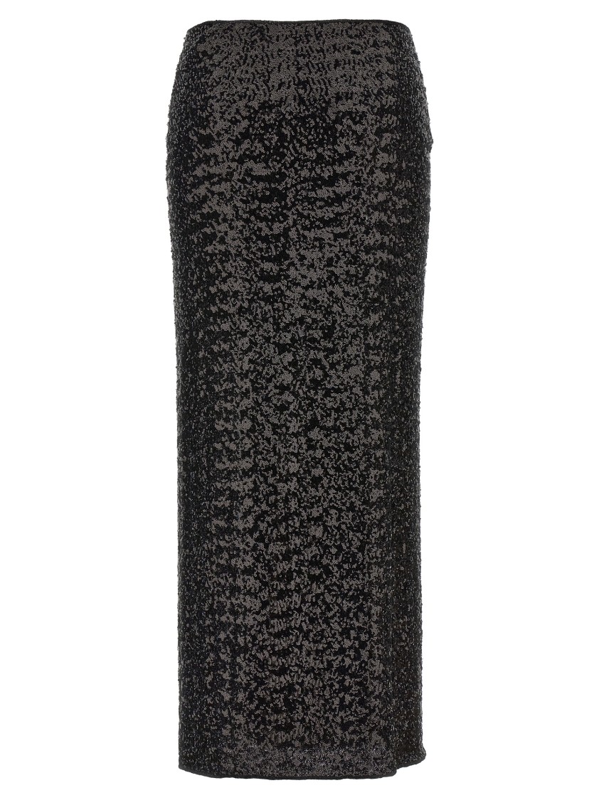 Oseree Shiny Slit Mid-length Midi Skirt In Brown