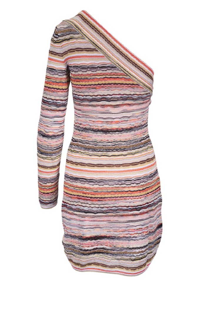Shop Missoni One-shoulder Mini Dress In Pink
