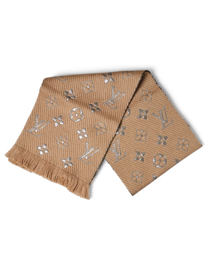 Pre-owned Louis Vuitton Monogram Scarf Wool Lurex Beige In Neutrals