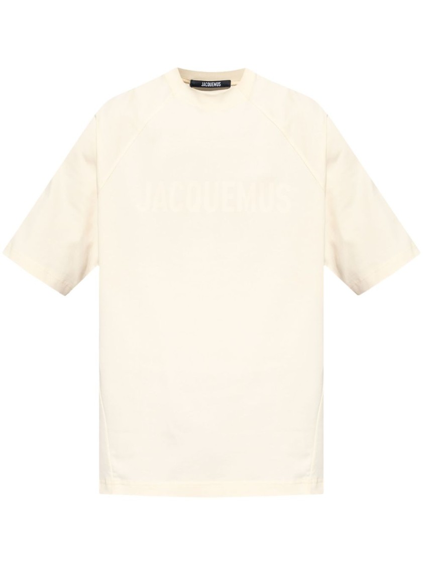Shop Jacquemus Beige Cotton T-shirt With Embossed Logo In Neutrals