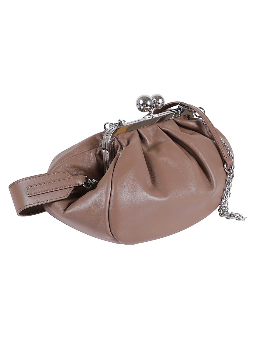 Max Mara Pleated Leather Handbag With Detachable Chain Strap In Brown