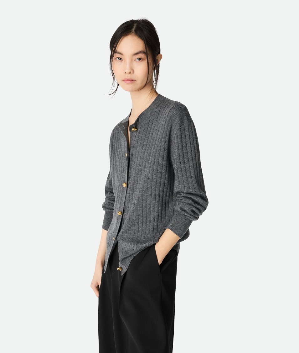 Bottega Veneta Ribbed Knit Sweater With Button-down Front In Gray