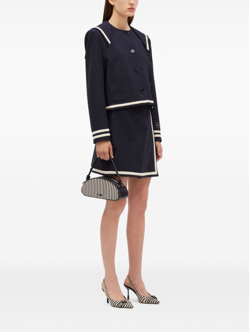 Msgm Wool Skirt With Button Detailing And Contrast Trim In Black