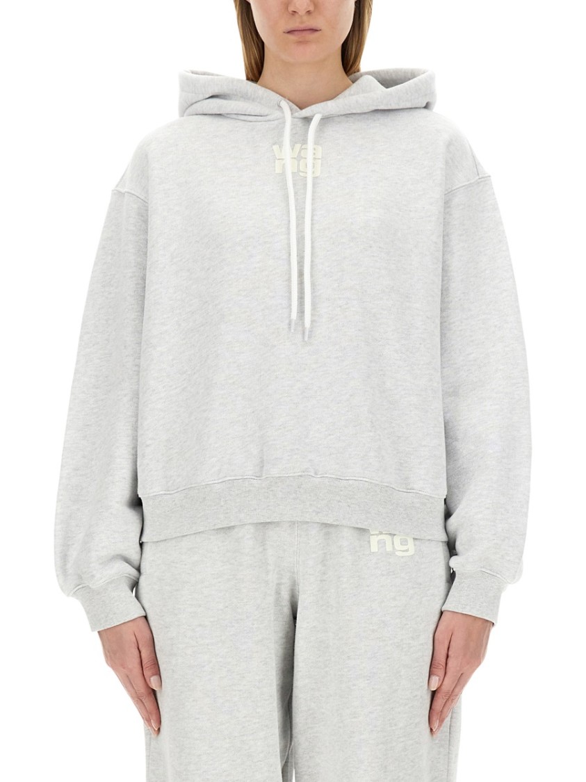 Alexander Wang T T By Alexander Wang Oversized Grey Hoodie With Subtle Logo In Grey