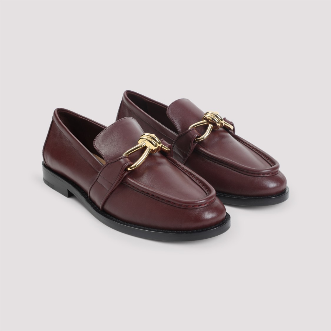 Bottega Veneta Barolo Brown Leather Astair Metallic Knot Loafer
