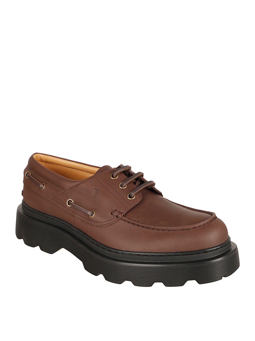 Tod's Brown Calfskin Flat Shoes In Brown