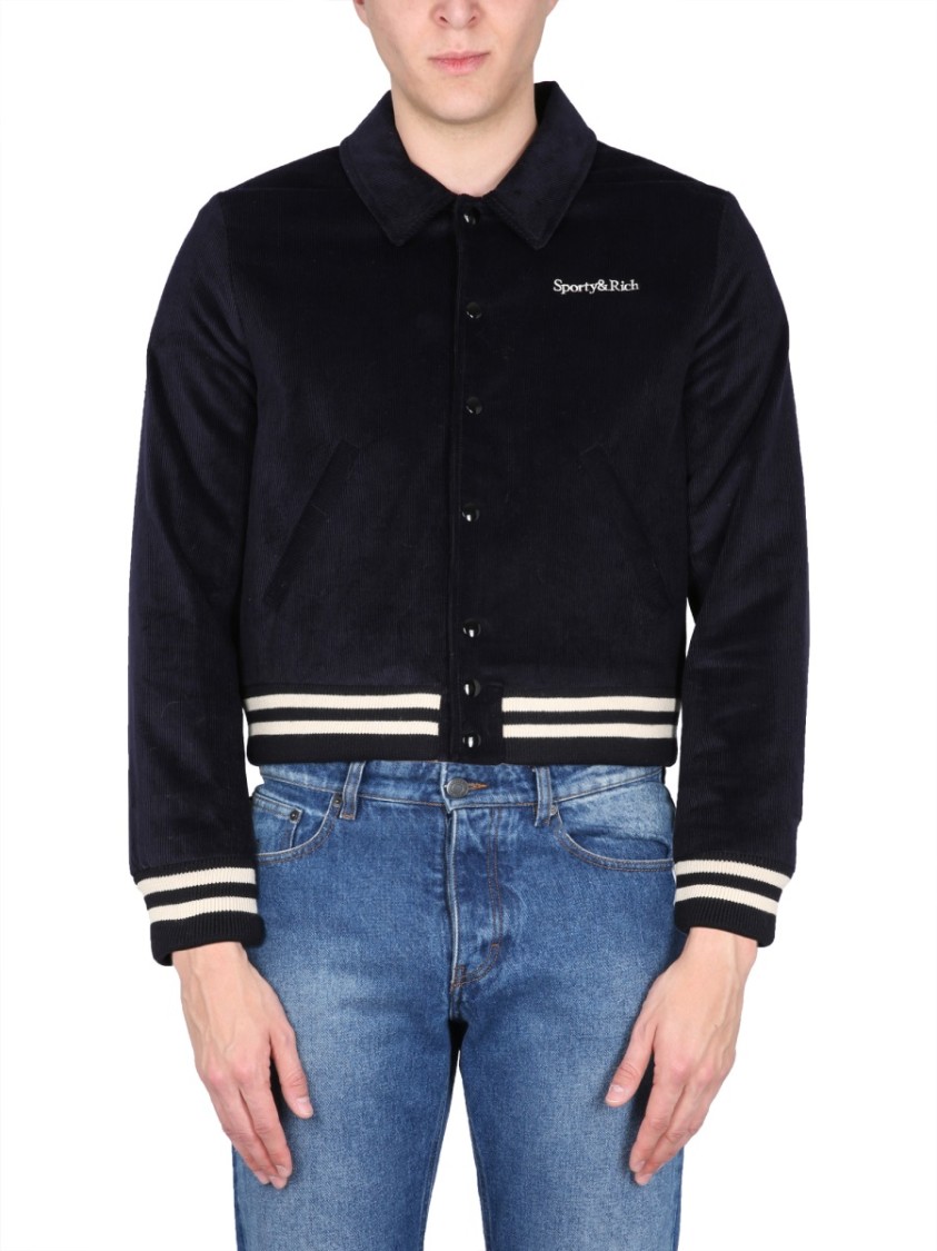 Sporty And Rich Cropped Black Varsity Jacket